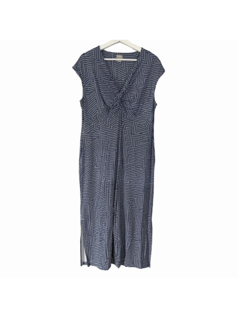 Chico's Blue White Geometric Twist Front Maxi Dress Women's 16 Petite